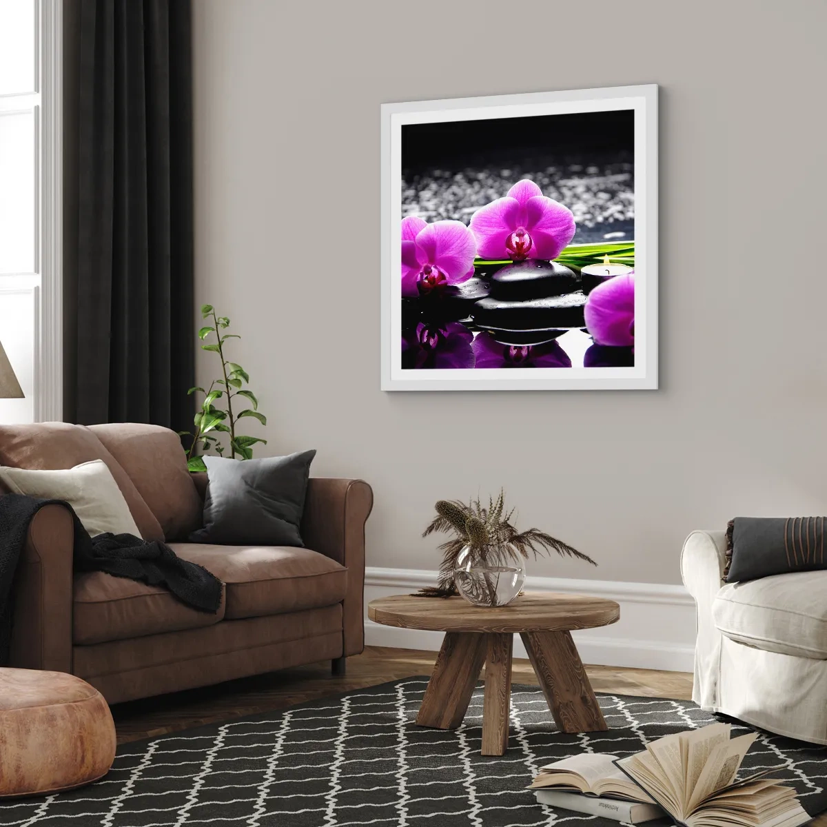 Plakát v bílém rámu - Utonout v tichu a klidu - 60x60 cm