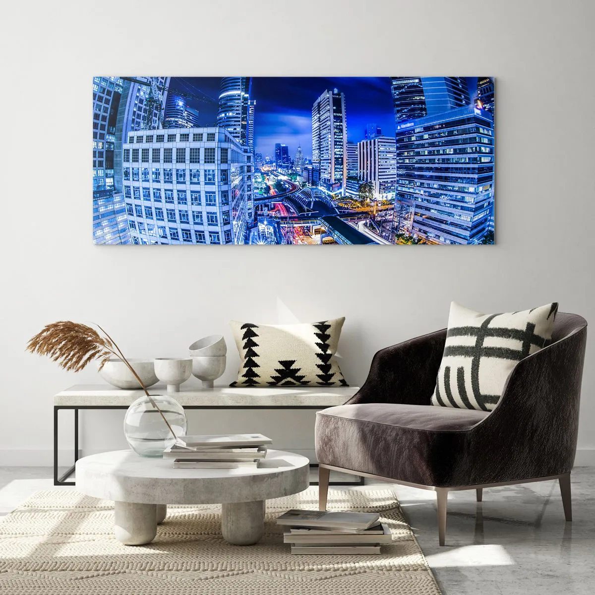 Obraz na skle - Rytmy nočního města - 100x40 cm