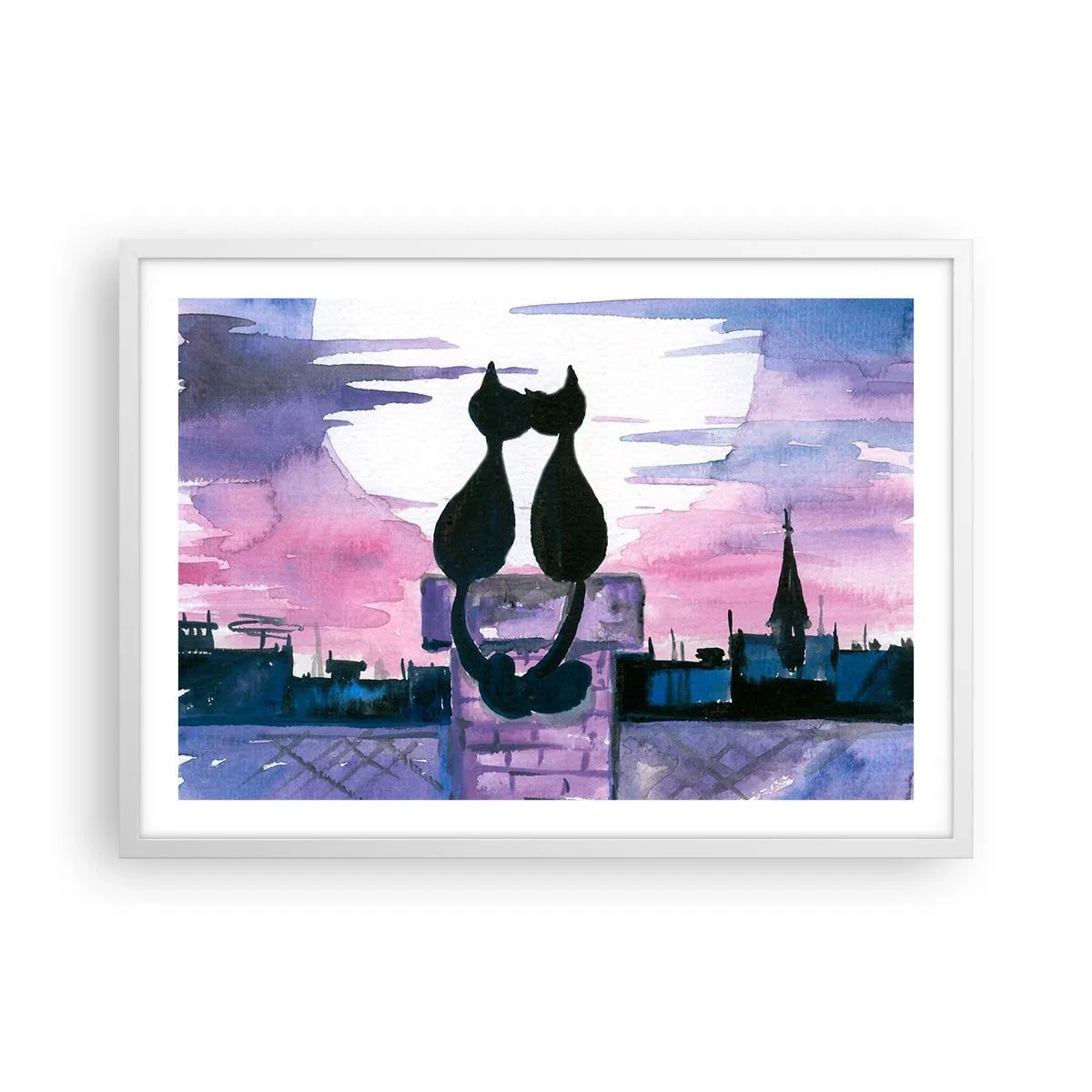 Plakát v bílém rámu - Rendez-vous pod měsíčkem - 70x50 cm