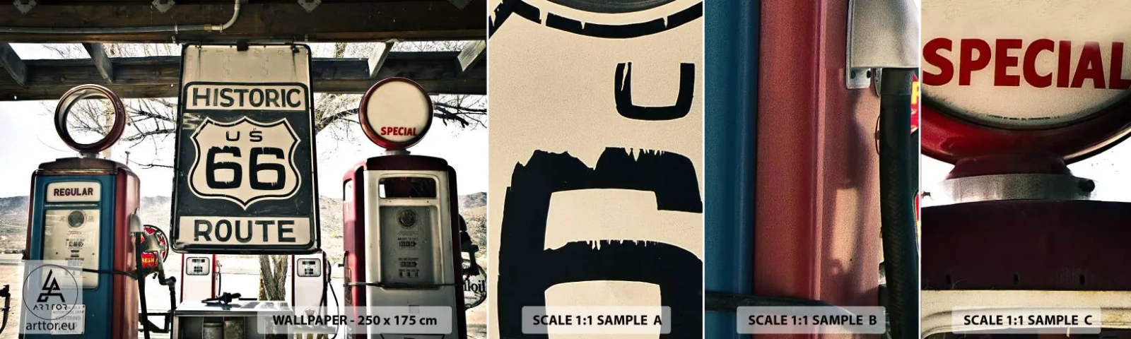 Vzor Fototapety Samolepicí Deluxe Sticker - Americká retro cesta - Vinobraní, Cesta 66, Cesta 66 - 100x30 cm