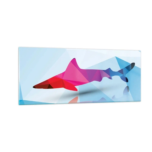 Obraz na skle - Žralok v krystalickém prostoru - 100x40 cm