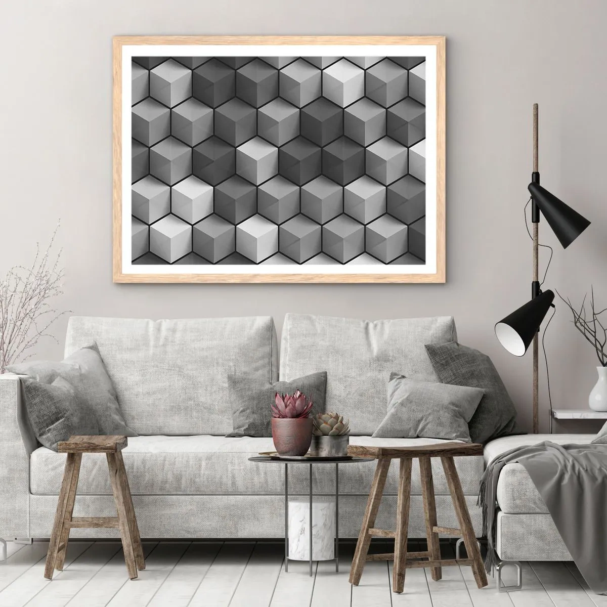 Plakát v rámu světlý dub - Kubistické puzzle - 91x61 cm