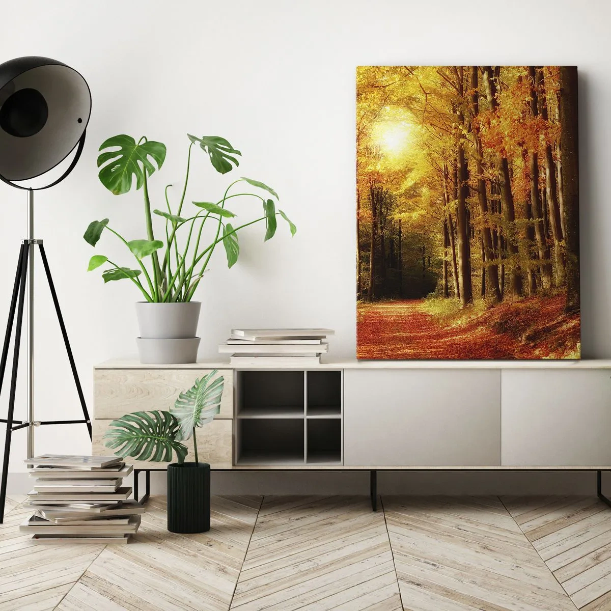 Obraz na plátně - Zlatý podzim na lesní cestě - 50x70 cm