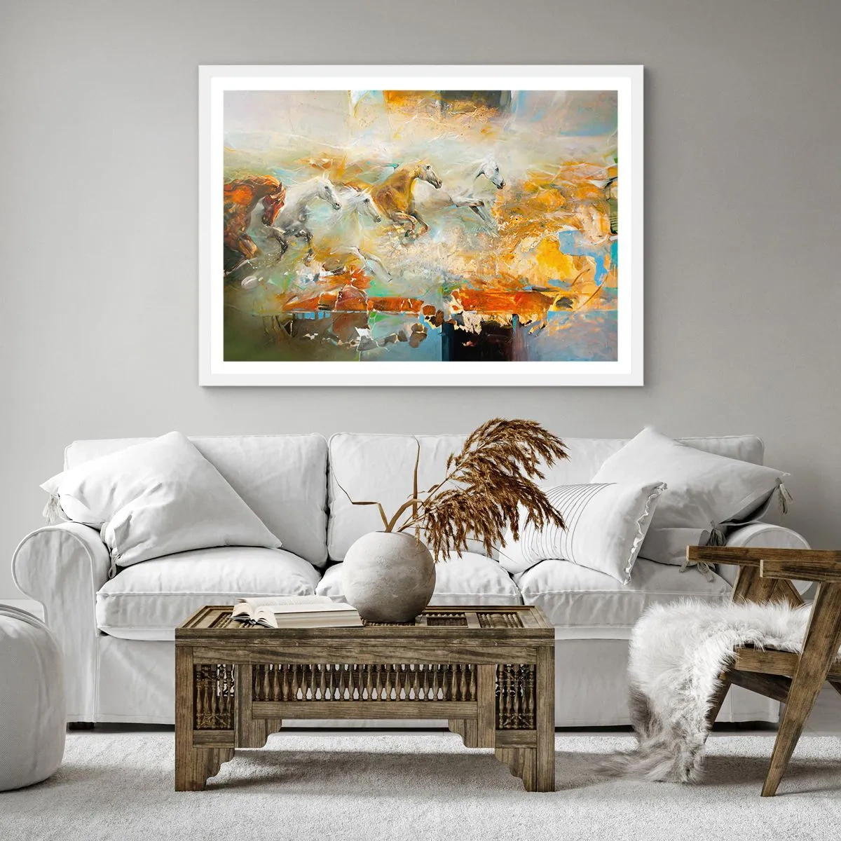 Plakát v bílém rámu - Cválá světlem - 30x30 cm