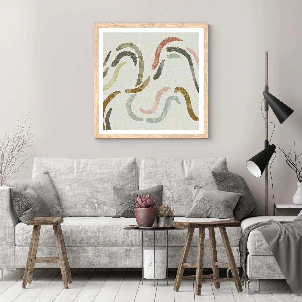Plakát v rámu světlý dub - Radostný tanec abstrakce - 60x60 cm