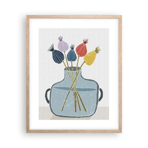Plakát v rámu světlý dub - Makové květy - 40x50 cm