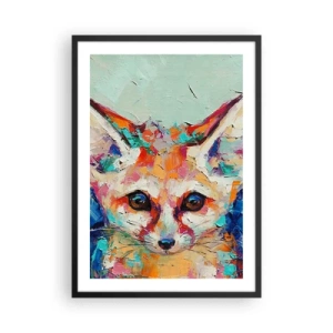 Plakát v černém rámu - Barevný abstraktní portrét lišky s výrazným pohledem. - 50x70cm - Jste na mě připraveni? - Moderní nástěnná dekorace do obývacího pokoje a ložnice ARTTOR