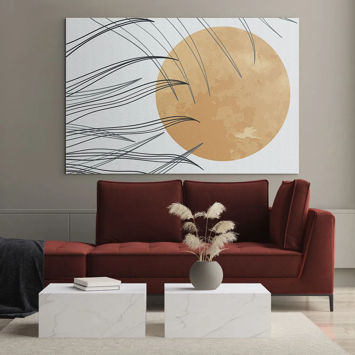 Obraz na skle - Oranžové slunce s dynamickými liniemi na světlém pozadí - 70x50cm - Vždy ke slunci - Moderní nástěnná dekorace do obývacího pokoje a ložnice ARTTOR