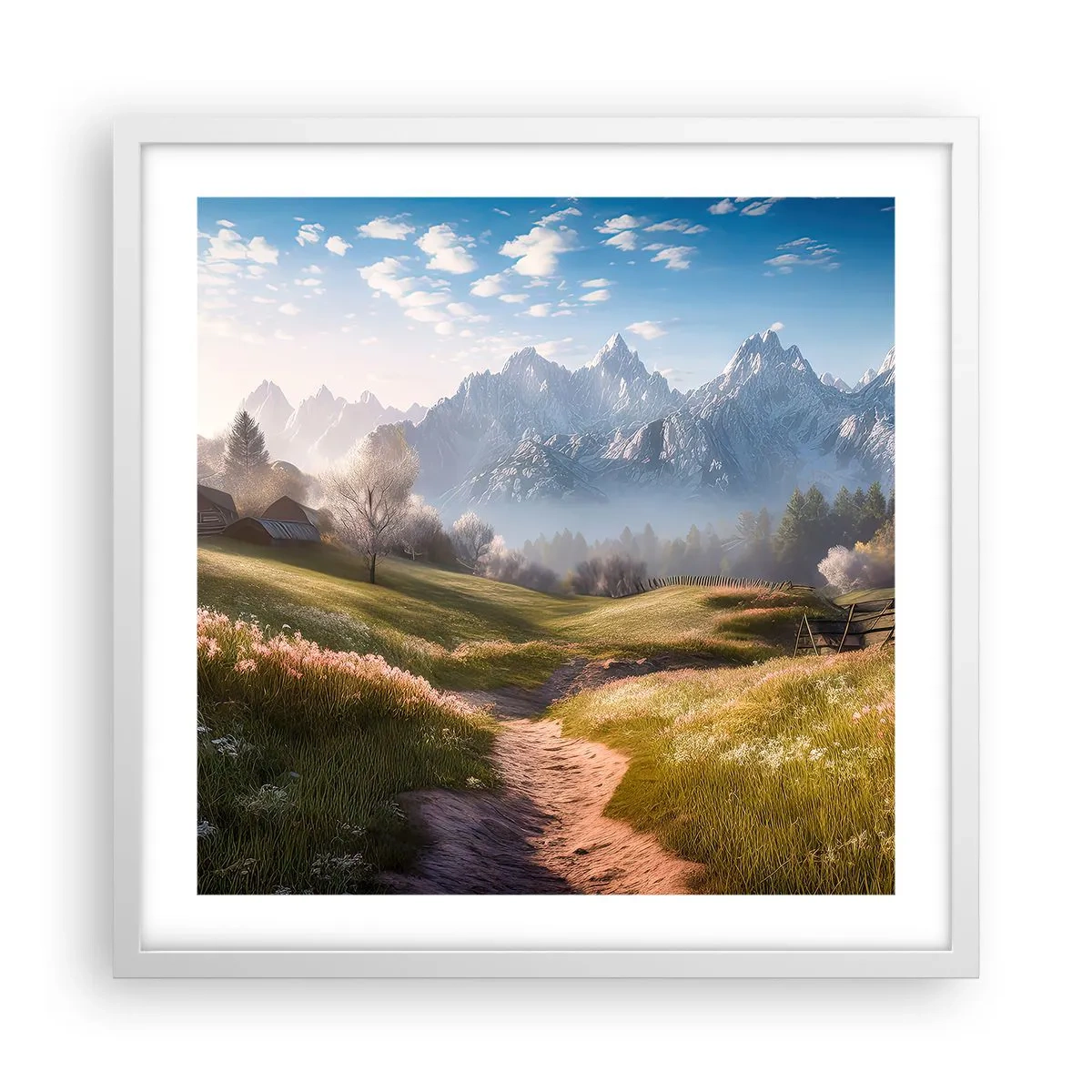 Plakát v bílém rámu - Idylické údolí - 50x50 cm