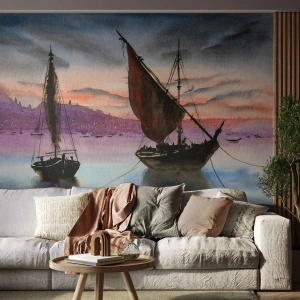 Fototapeta Premium Sand - Večer v přístavu - Plachetnice, Pobřeží, Krajina - 350x256 cm