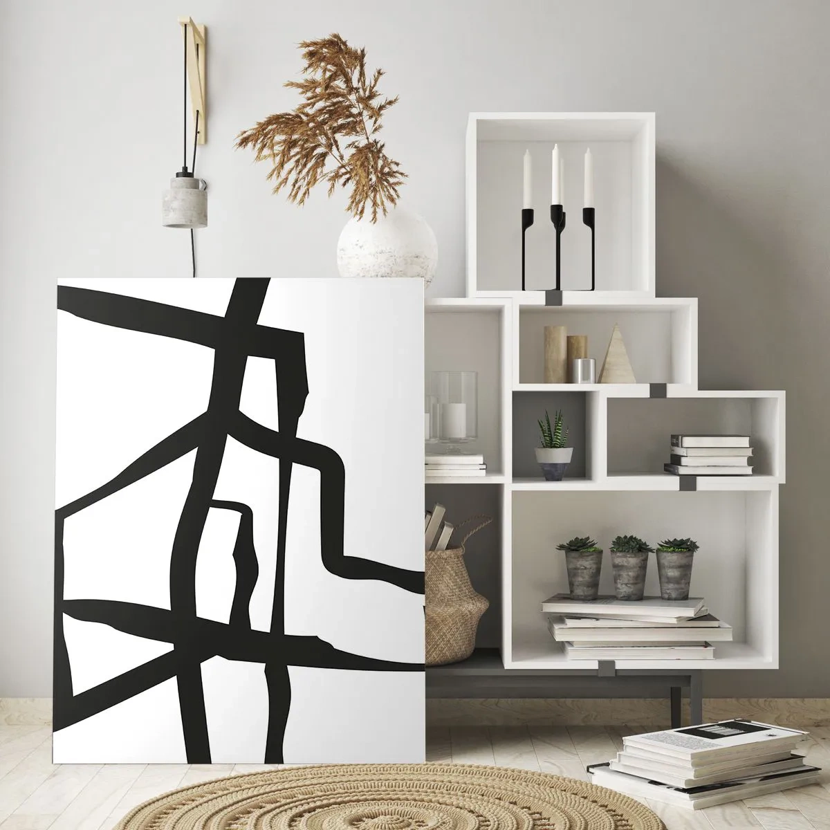 Obraz na skle - Černobílá konstrukce - 50x70 cm