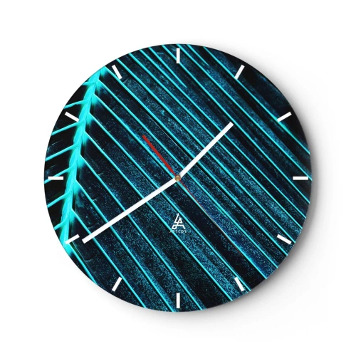 Nástěnné hodiny - Detailní záběr palmového listu v odstínech zelené a tyrkysové. - 30x30cm - Textura zeleně - Moderní nástěnná dekorace do obývacího pokoje, kuchyně a ložnice ARTTOR