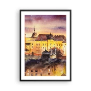 Plakát v černém rámu - Malebný výhled na město ve světle zapadajícího slunce - 50x70cm - Historie a pohádka - Moderní nástěnná dekorace do obývacího pokoje a ložnice ARTTOR