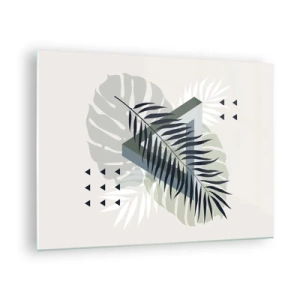 Obraz na skle - Moderní geometrická listová kompozice - 70x50cm - Příroda a geometrie – dva řády? - Moderní nástěnná dekorace do obývacího pokoje a ložnice ARTTOR