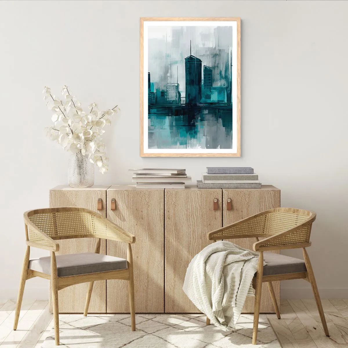 Plakát v rámu světlý dub - Město v barvě deště - 40x50 cm
