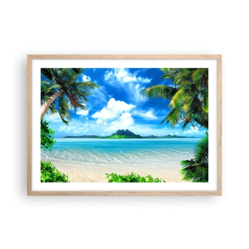 Plakát v rámu světlý dub - Modř tropů - 70x50 cm
