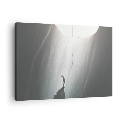 Obraz na plátně - Silueta muže na podlaze jeskyně s výhledem na světlo - 70x50cm - Vždycky máte na výběr - Moderní nástěnná dekorace do obývacího pokoje a ložnice ARTTOR