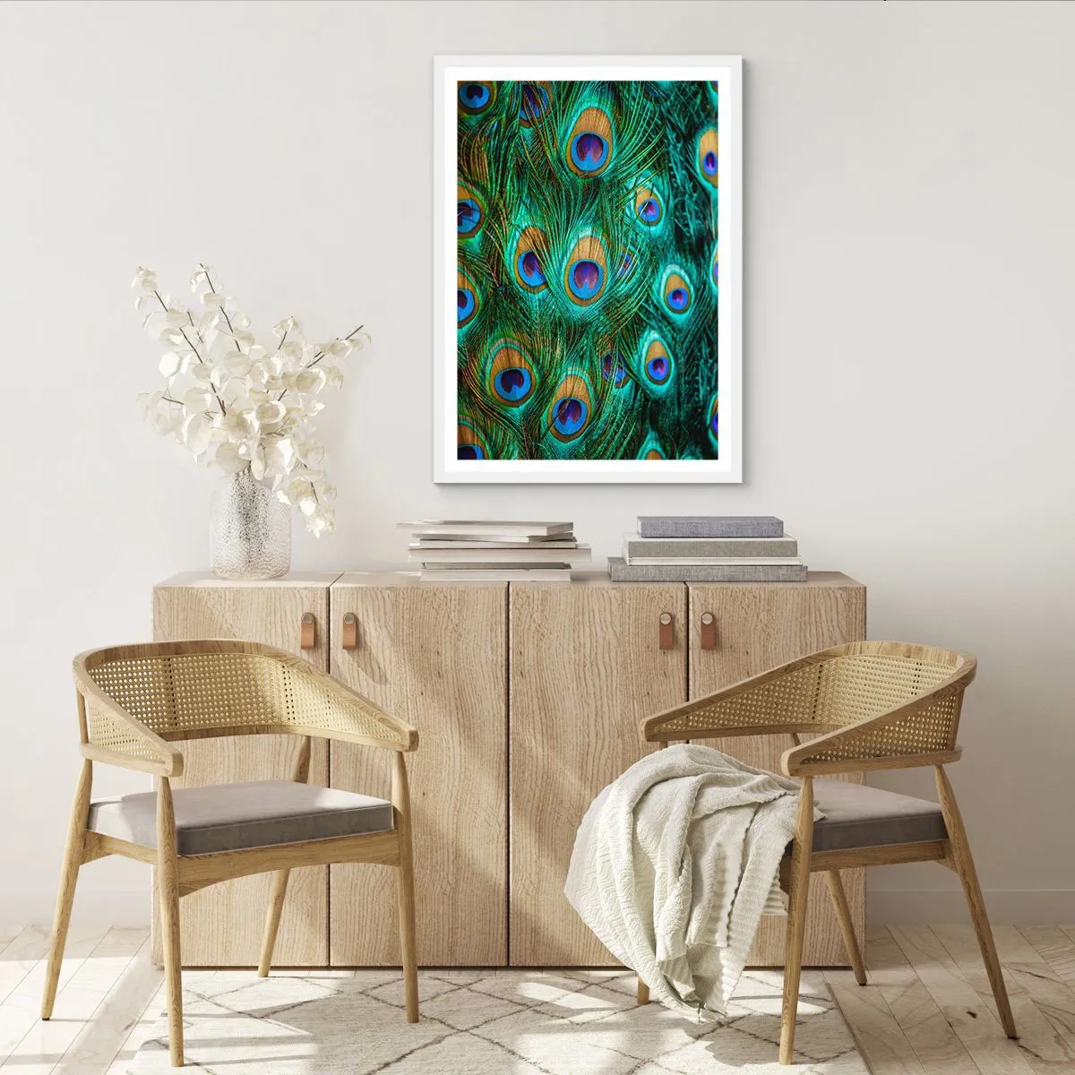 Plakát v bílém rámu - Paví pohled - 61x91 cm