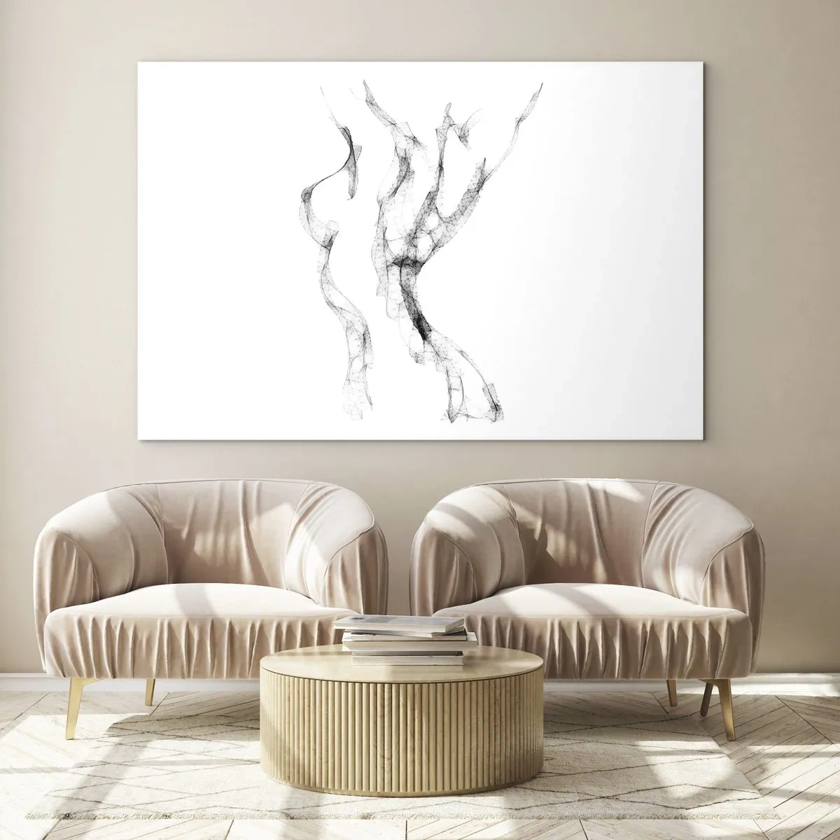 Obraz na skle - Abstraktní ženský obrys z černých, kouřových linií - 70x50cm - Krásná a silná - Moderní nástěnná dekorace do obývacího pokoje a ložnice ARTTOR