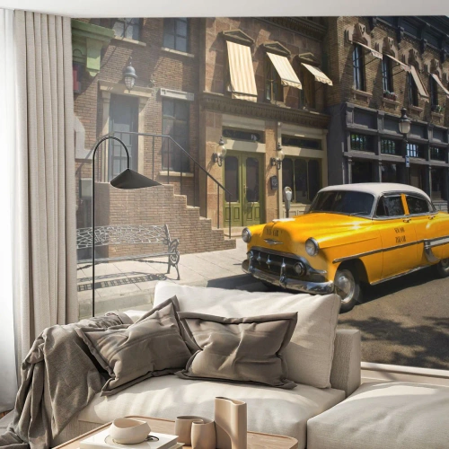 Fototapeta Premium Sand - Kdysi dávno v Americe - Město, Taxi, New York - 100x70 cm