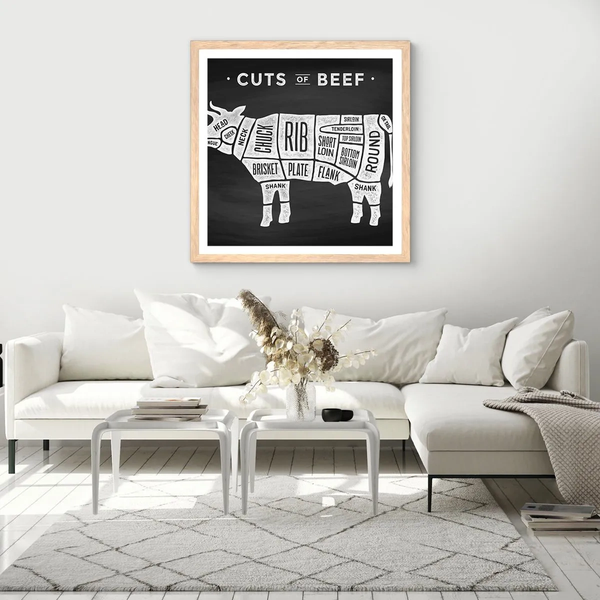 Plakát v rámu světlý dub - Slabikář řezníka - 60x60 cm