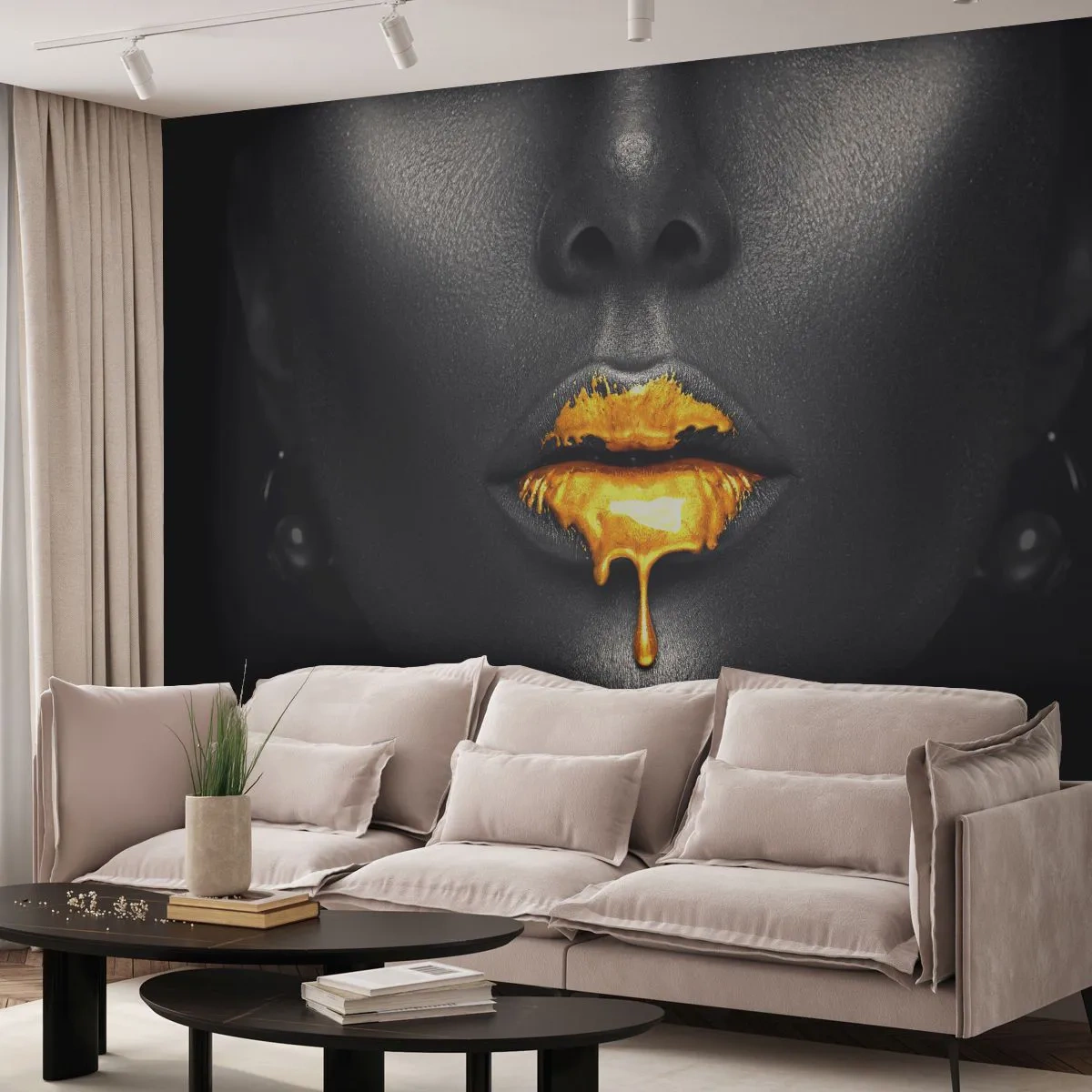 Fototapeta Samolepicí Deluxe Sticker - Zlatoústá - Abstrakce, Ženská ústa, ženská tvář - 150x105 cm