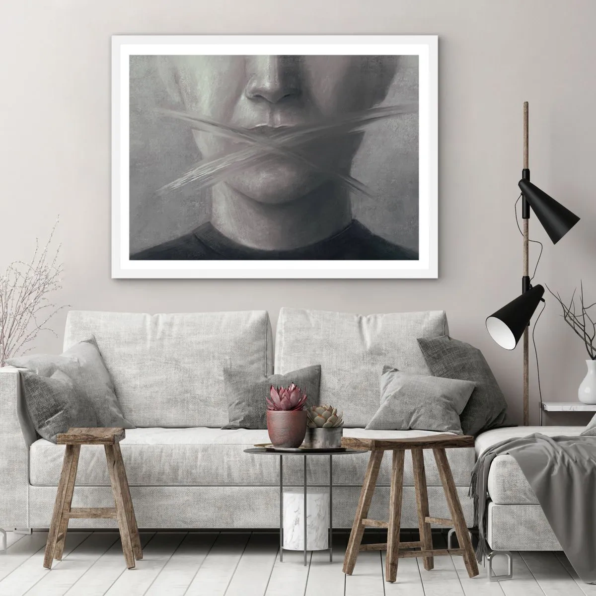 Plakát v bílém rámu - Ani slovo - 100x70 cm