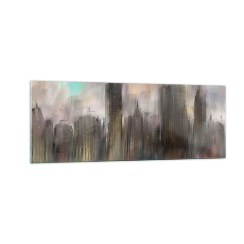 Obraz na skle - Kompozice z oceli, kamene a mlhy - 140x50 cm