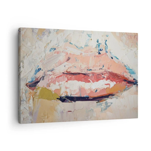 Obraz na plátně - Abstraktní kompozice zobrazující ženské rty v pastelových barvách. - 70x50cm - Probouzí smysly - Moderní nástěnná dekorace do obývacího pokoje a ložnice ARTTOR