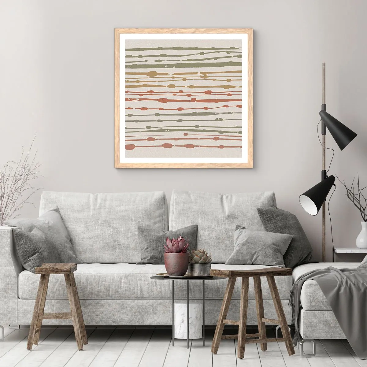 Plakát v rámu světlý dub - Hudební záznam barev - 40x40 cm