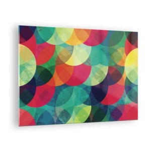 Obraz na skle - Barevné, překrývající se půlkruhy v intenzivní barevné paletě - 70x50cm - Vstoupit do duhy - Moderní nástěnná dekorace do obývacího pokoje a ložnice ARTTOR
