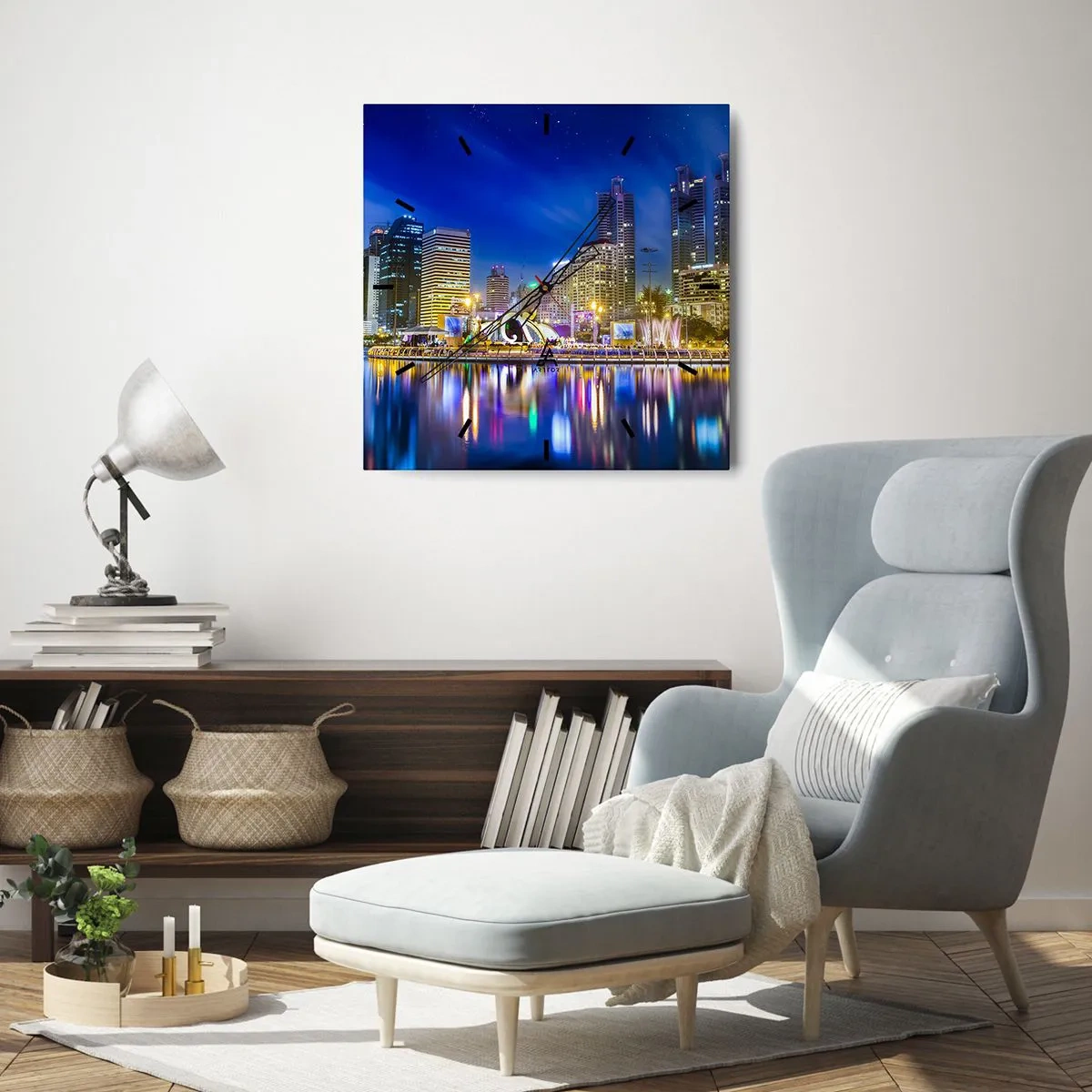 Nástěnné hodiny - Duhová noc metropole - 30x30 cm