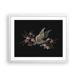 Plakát v bílém rámu - Exotický vyšívaný pták - 50x40 cm