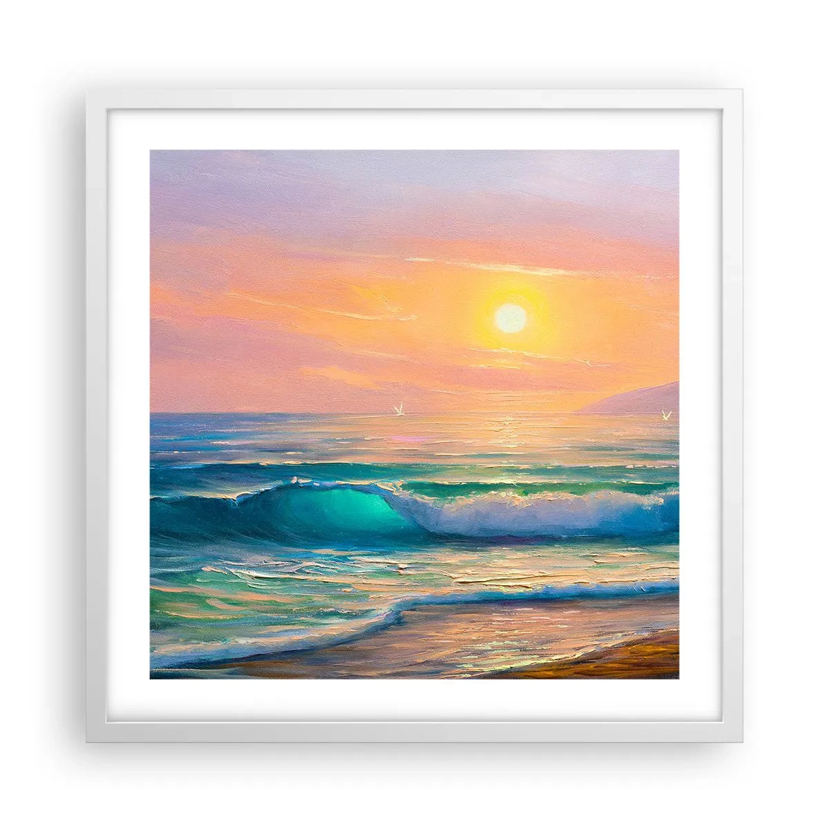 Plakát v bílém rámu - Tyrkysová píseň vln - 50x50 cm