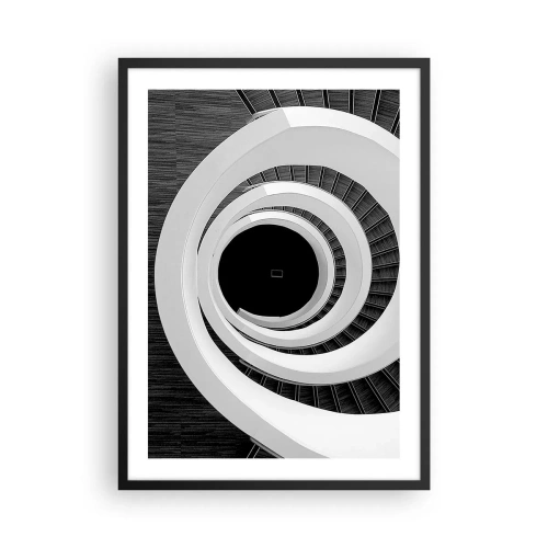 Plakát v černém rámu - Točité schodiště v černé a bílé barvě s abstraktním designem - 50x70cm - K podstatě věcí - Moderní nástěnná dekorace do obývacího pokoje a ložnice ARTTOR