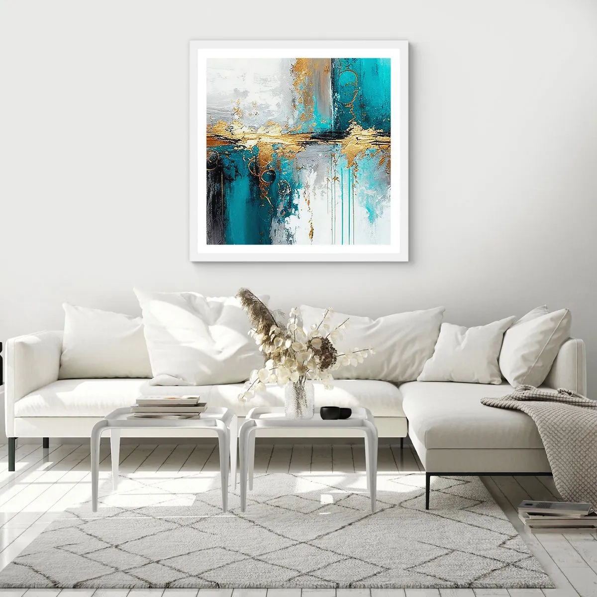 Plakát v bílém rámu - Všechno plyne - 50x50 cm