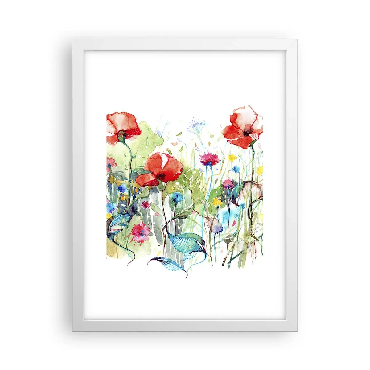 Plakát v bílém rámu - Kvetoucí louka v květnu - 30x40 cm