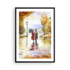 Plakát v černém rámu - Procházka v parku na podzim ve stylu akvarelu - 50x70cm - Romantický podzim v parku - Moderní nástěnná dekorace do obývacího pokoje a ložnice ARTTOR