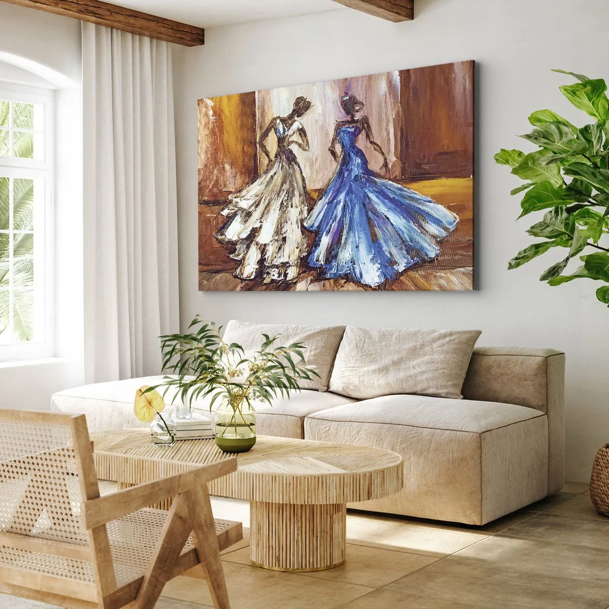 Obraz na plátně - Postavy ve večerních šatech v uměleckém stylu - 70x50cm - Půvabné duo - Moderní nástěnná dekorace do obývacího pokoje a ložnice ARTTOR