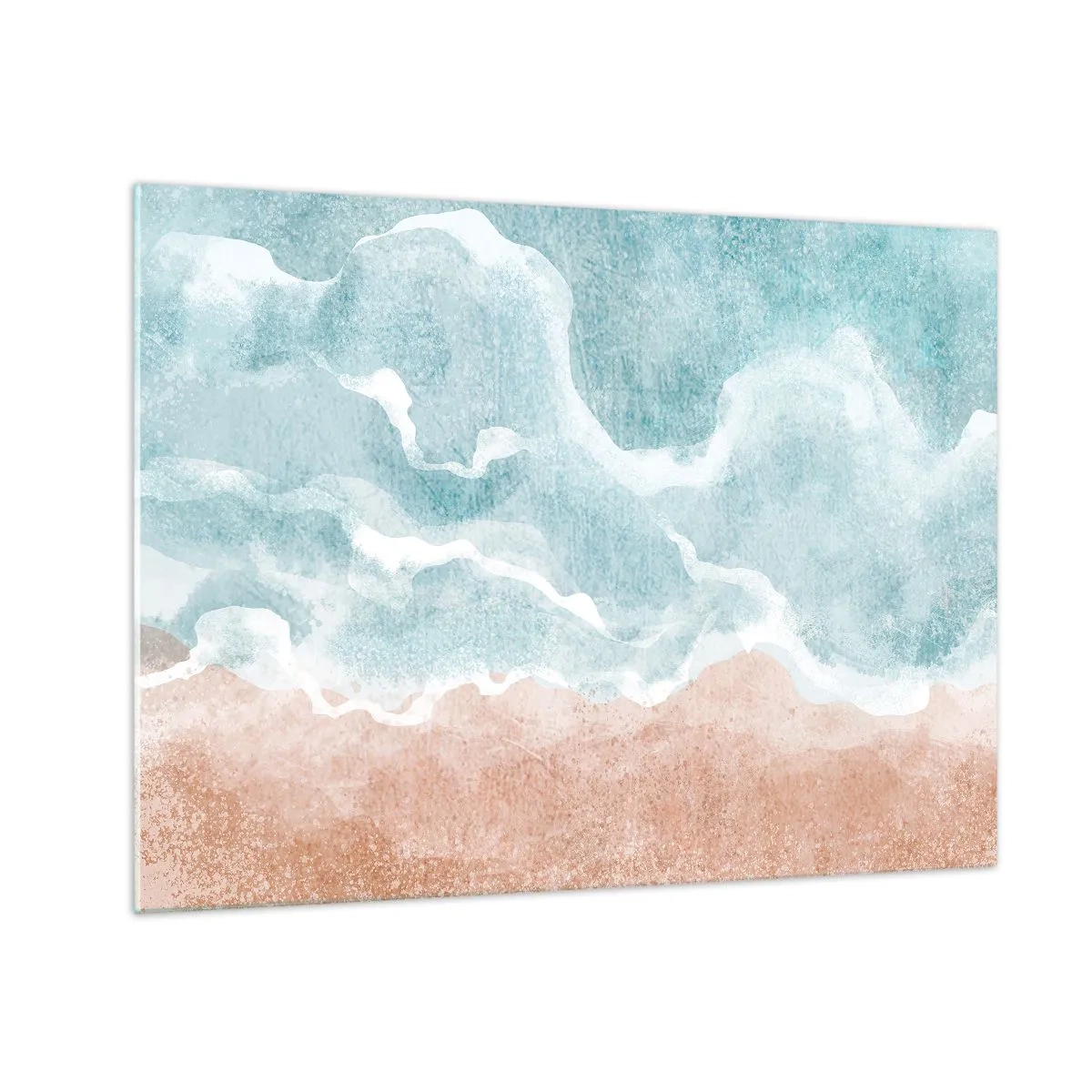 Obraz na skle - Pastelové vlny v modrých a béžových odstínech vytvářejí oblačnou abstrakci. - 70x50cm - Abstrakce mraků - Moderní nástěnná dekorace do obývacího pokoje a ložnice ARTTOR