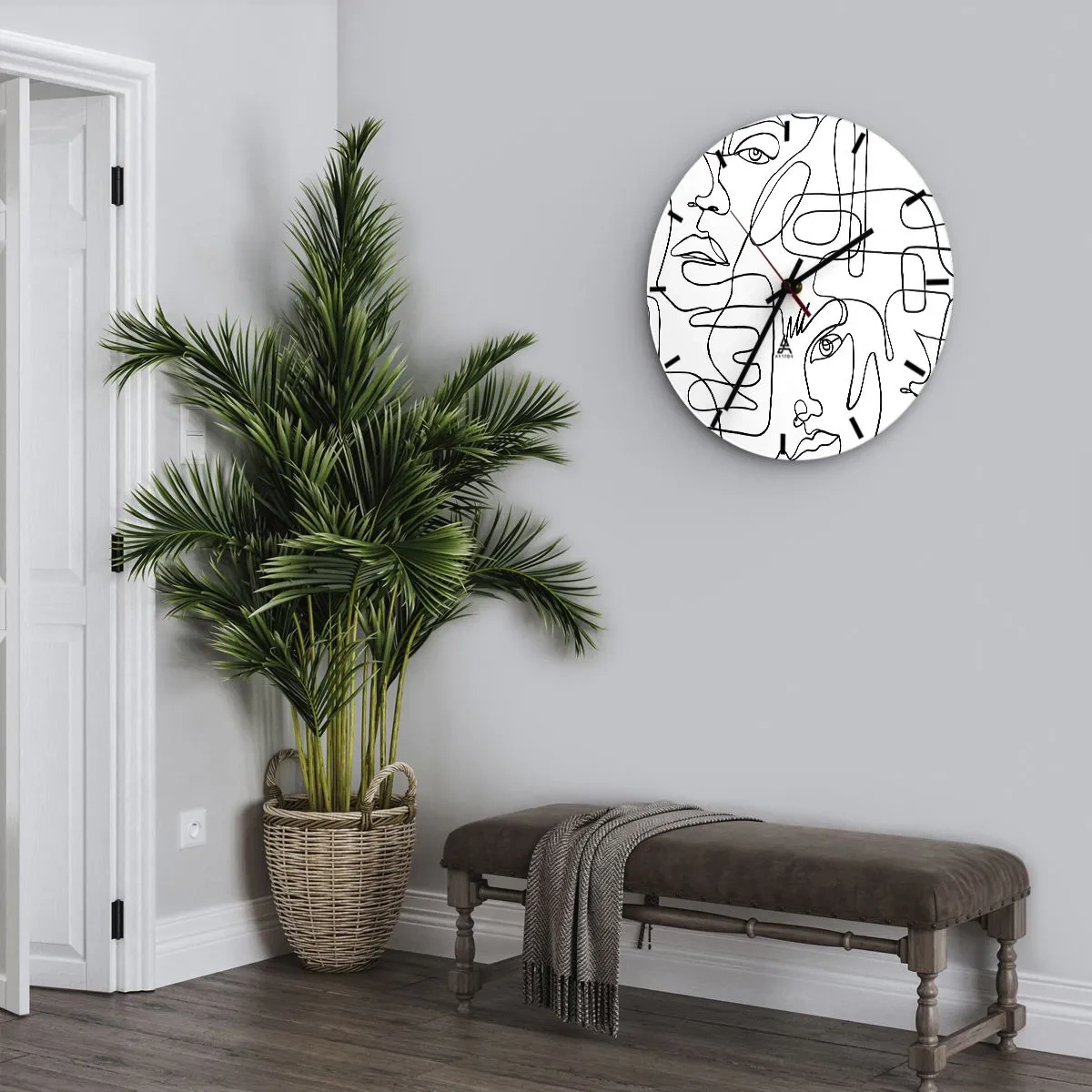 Nástěnné hodiny - Minimalistické kresby obličejů v liniových kresbách na bílém pozadí - 30x30cm - Ve spletených emocích - Moderní nástěnná dekorace do obývacího pokoje, kuchyně a ložnice ARTTOR