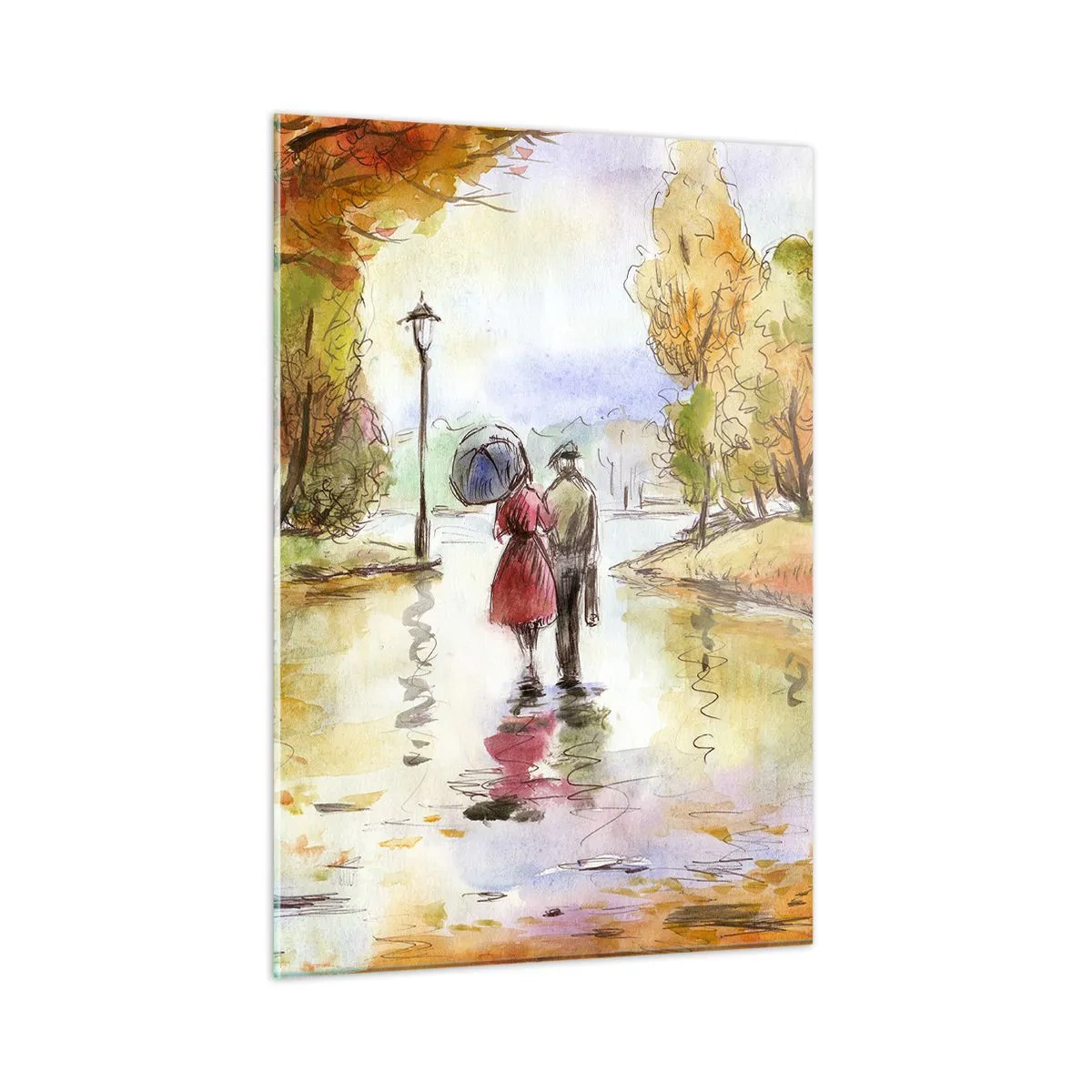 Obraz na skle - Romantický podzim v parku - 50x70 cm