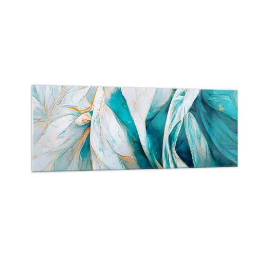 Obraz na skle - Modrá abstrakce se zlatým motivem - 140x50 cm