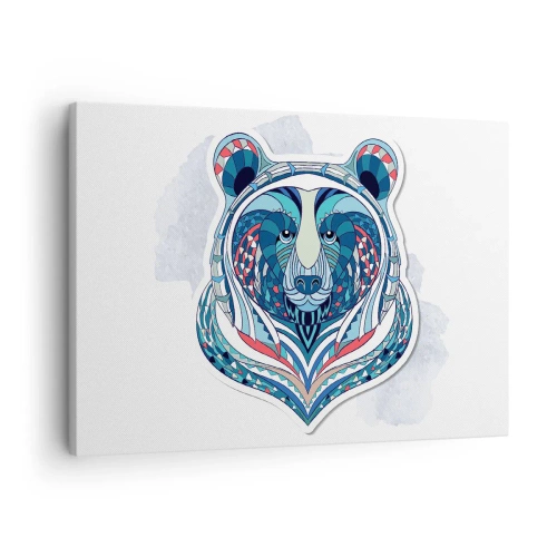 Obraz na plátně - Geometrický medvěd v odstínech modré a červené - 70x50cm - Eviva Grenlandia! - Moderní nástěnná dekorace do obývacího pokoje a ložnice ARTTOR