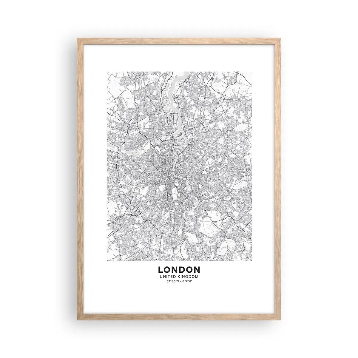 Plakát v rámu světlý dub - Mapa londýnského labyrintu - 50x70 cm