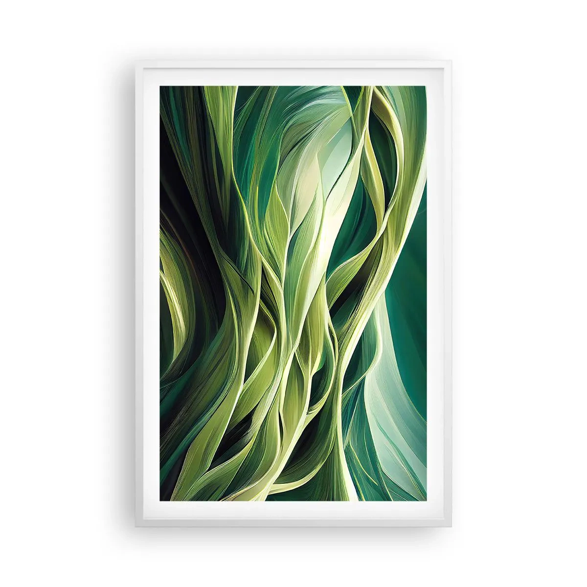 Plakát v bílém rámu - Abstraktní hra na zelenou - 61x91 cm