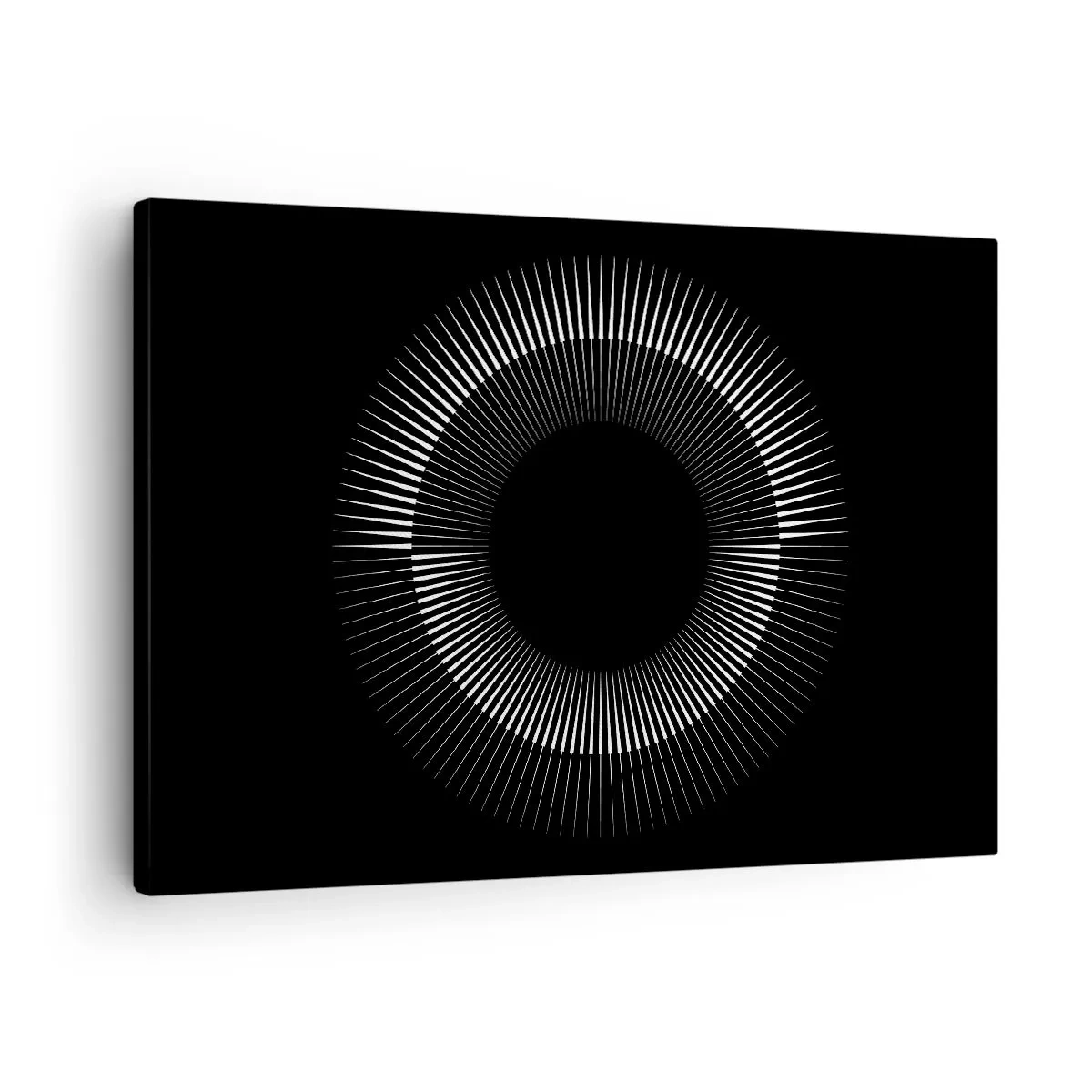 Obraz na plátně - Grafický kruh s paprsky v černé a bílé - 70x50cm - Černé slunce - Moderní nástěnná dekorace do obývacího pokoje a ložnice ARTTOR