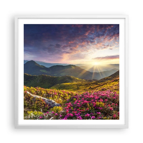 Plakát v bílém rámu - Svěžest horského rána - 60x60 cm