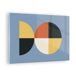 Obraz na skle - Barevné půlkruhy a čtvrtiny na modrém pozadí - 70x50cm - Koukej a počítej - Moderní nástěnná dekorace do obývacího pokoje a ložnice ARTTOR