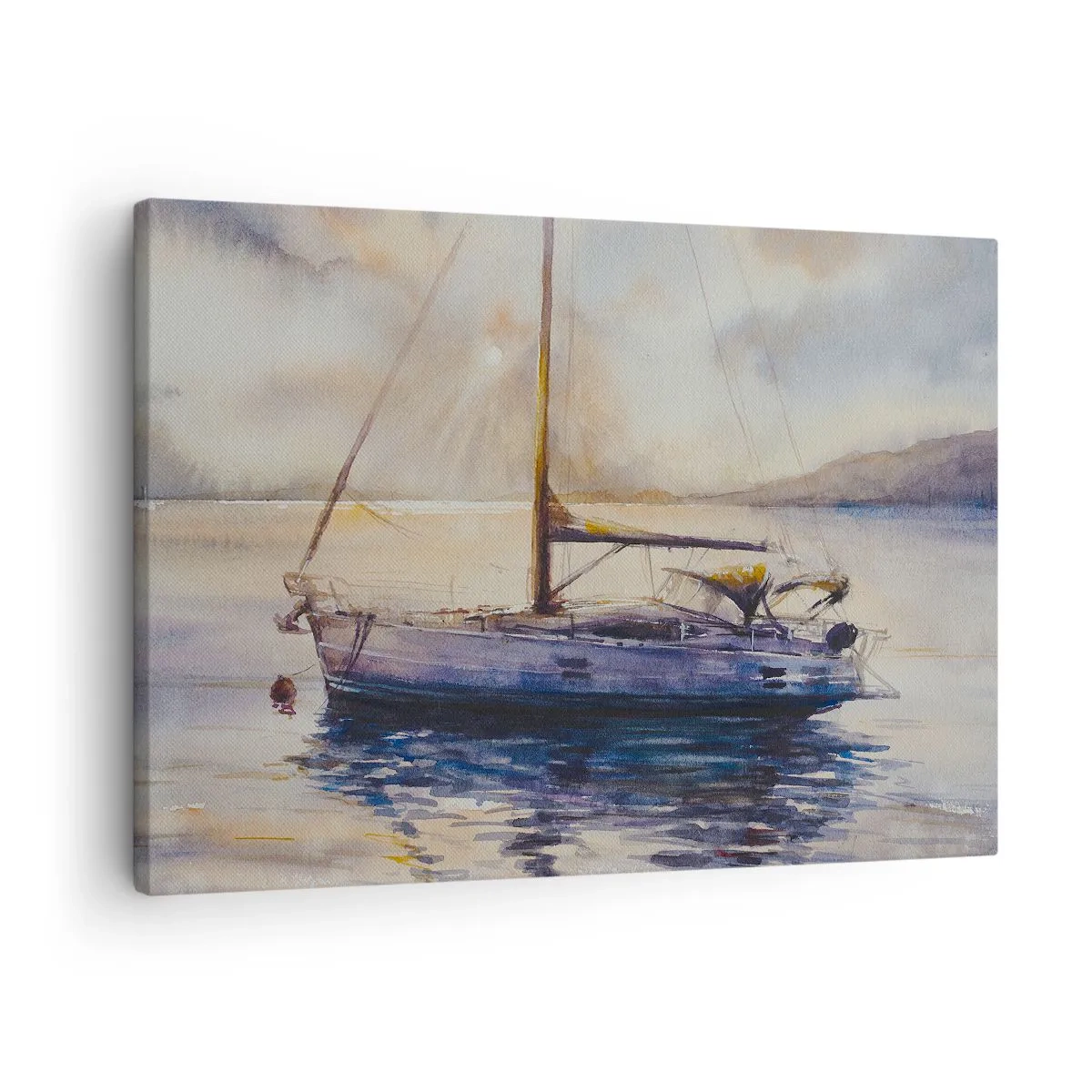 Obraz na plátně - Jachta na klidném moři při západu slunce - 70x50cm - Večer v zátoce - Moderní nástěnná dekorace do obývacího pokoje a ložnice ARTTOR